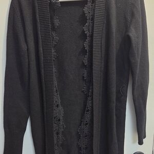 Elegant Black Women's Sweater with Lace Trim